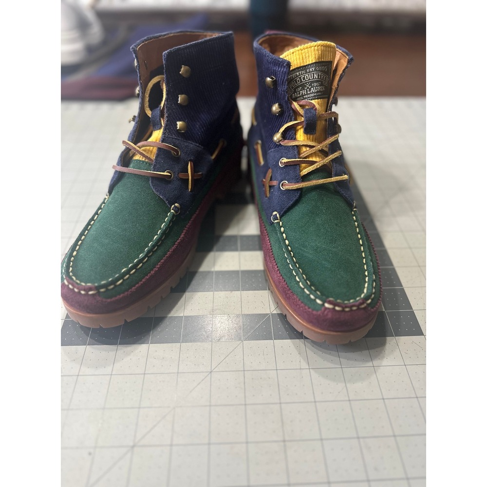 Polo Country Ralph Lauren NWOB SZ 9 Boots Multicolor Suede Corduroy Ranger - Picture 3 of 11